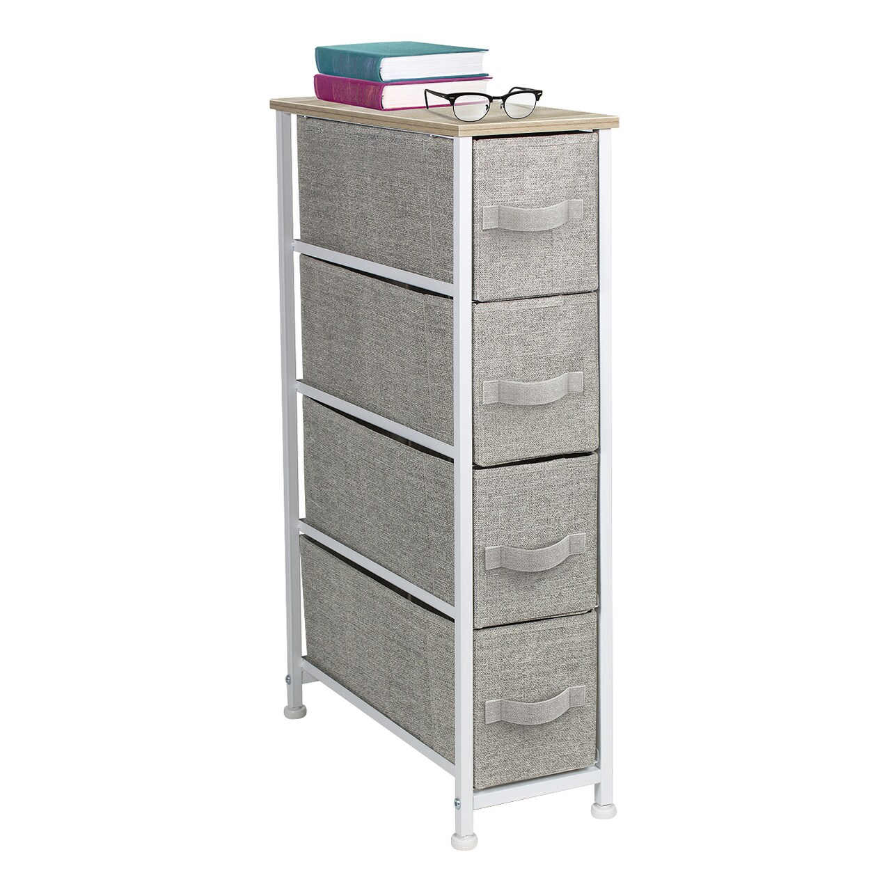 Sorbus 4 Drawers Narrow Dresser - with Steel Frame, Wood Top & Easy Pull Fabric Bins for Small Spaces, Closets, Bedroom, Bathroom & Laundry